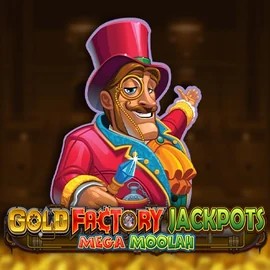 Gold Factory Jackpots Mega Moolah by Aurum Signature Studios, showcased at tombrichesonline.com – game logo